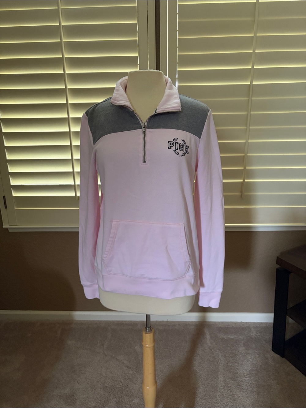 PINK Light Pink & Gray Quarter-Zip Pullover like new size M